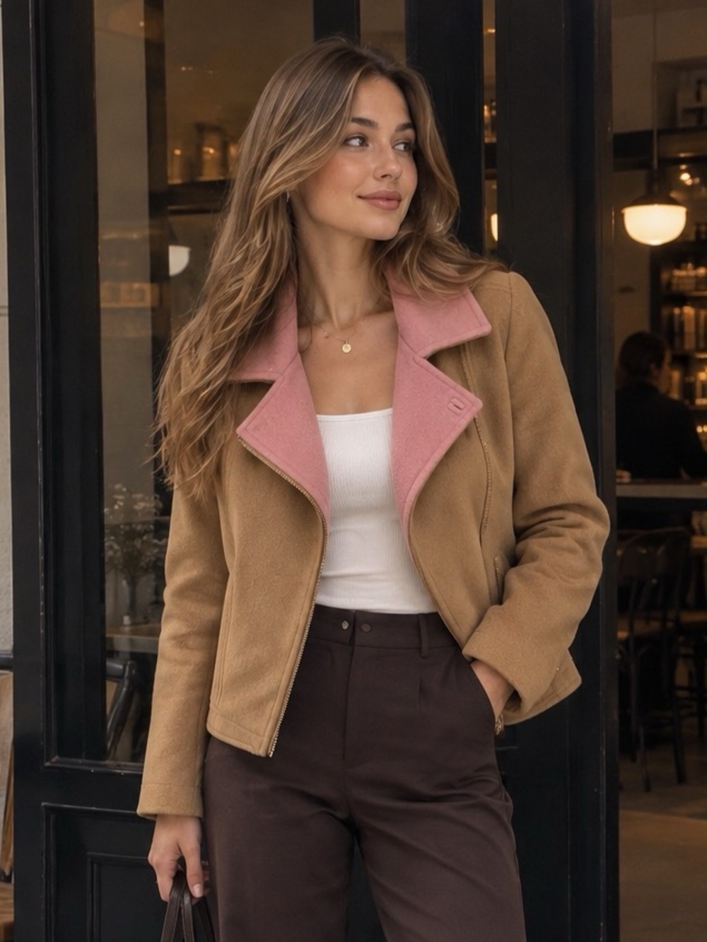 Network Camel Pink Wool Blend Moto Jacket Unworn Size S